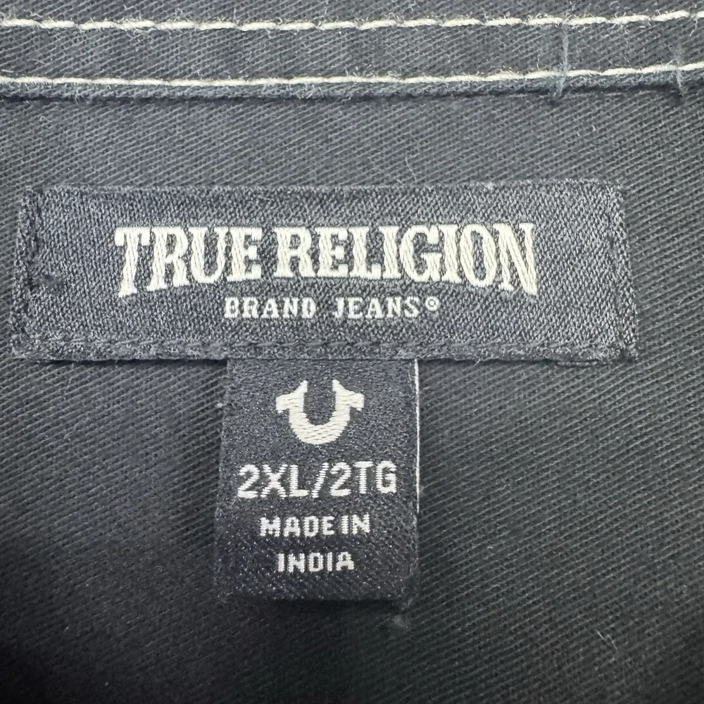 True Religion Big T Western Shirt Men's Size 2XL XXL Jet Black Pearl Snap Cowboy